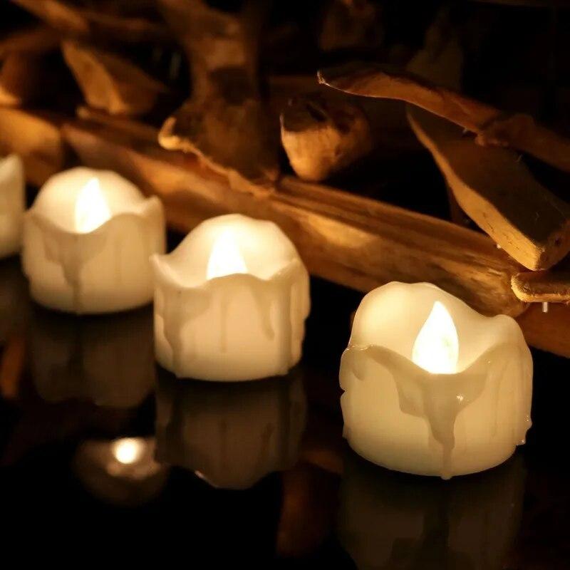 6/12Pcs Flickering LED Candles Warm White/Yellow Electric Candle Flameless Tealights for Wedding Valentine's Day Decoration 5