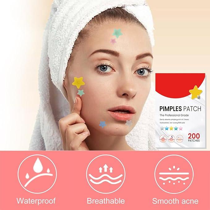 200pcs Hydrocolloid Acne Patches,Acne Patch Pimple Patch,Hydrocolloid Patches for Pimples, Blemishes, Zits, Acne Patches for Face Skincare 4