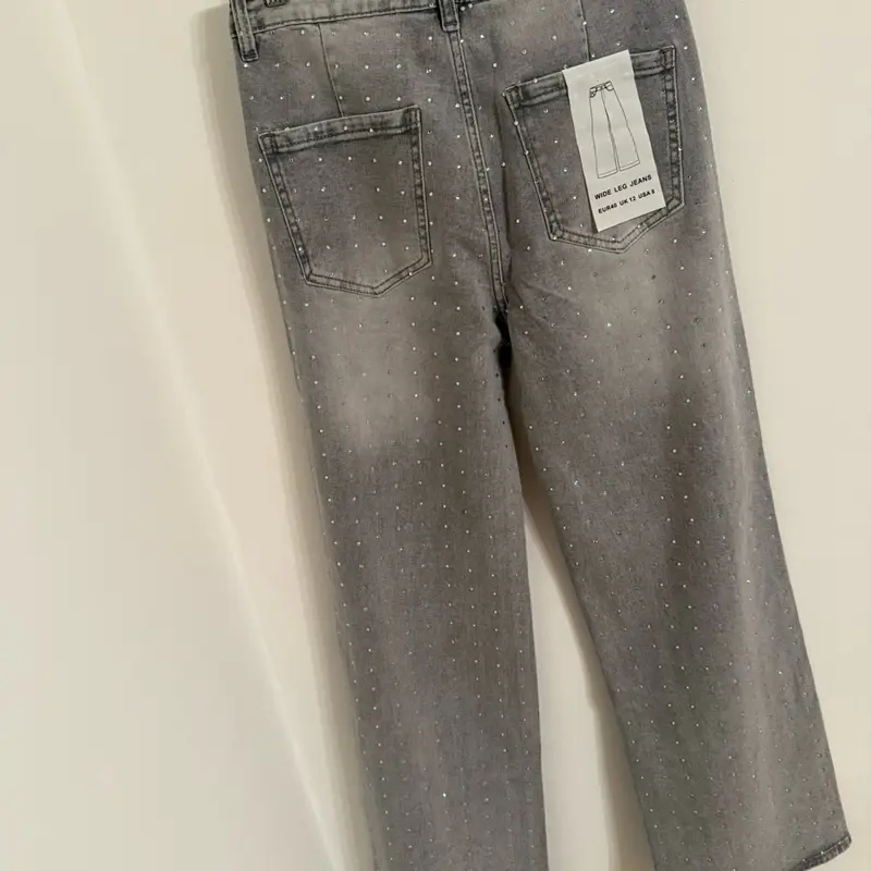 Women's Wide Leg Jeans with Diamond Design - Bottom, Womenswear 5
