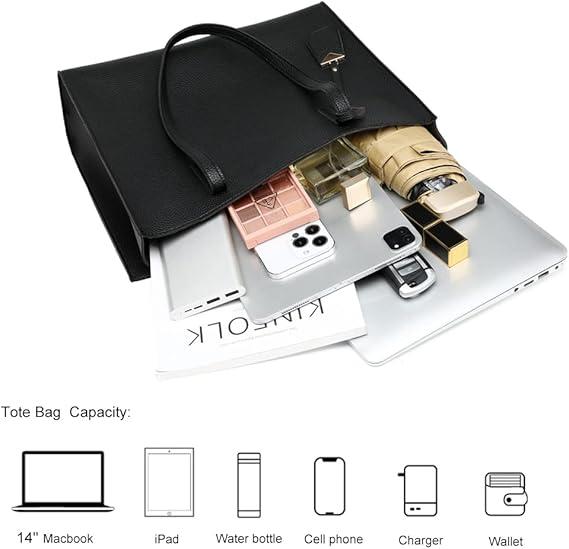 Women's Tote Bag Large Handbag Soft Leather Simple Shoulder Bag with Zipper for School Work Leisure (A-Black) 2