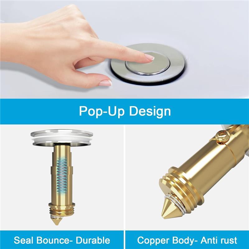 Pop Up Sink Plug Replacement for Washbasin Brass Chrome, Sink Drain Plug Pop Up Waste Plug Basin Plug Click Clack Push Plug Stopper for Bathroom Vanity Sink, 38mm Cap 4