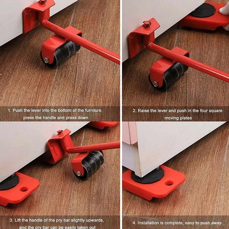 5 Pcs Heavy Duty Furniture Shifter Lifter Set Wheel Moving Removal Slider Mover 6