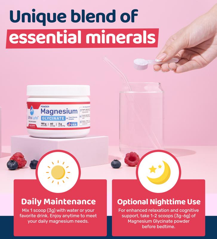 Ultra Lyte Magnesium Glycinate 180g - Mixed Berry | Relaxation & Cognitive Support 3