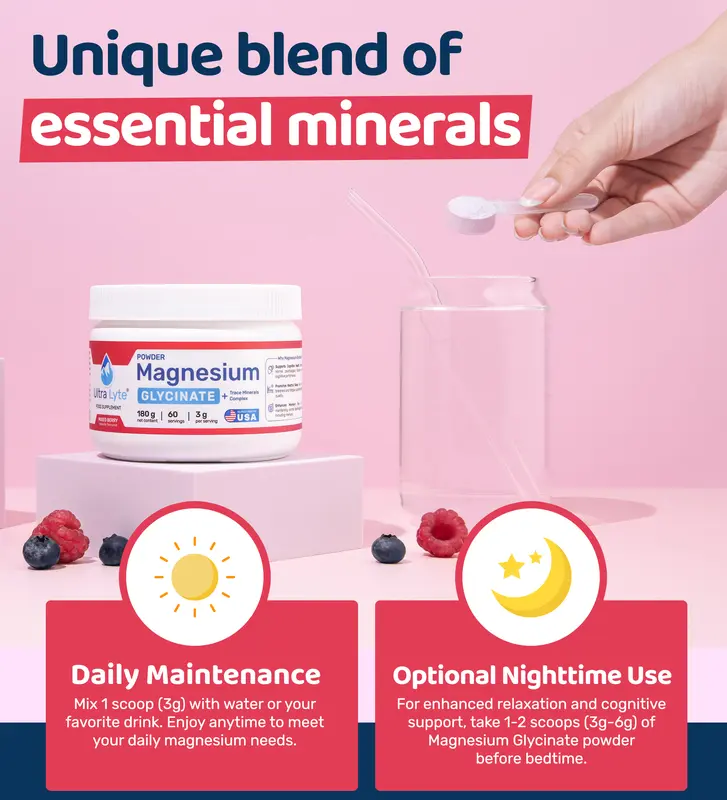 Ultra Lyte Magnesium Glycinate 180g - Mixed Berry | Relaxation & Cognitive Support 2