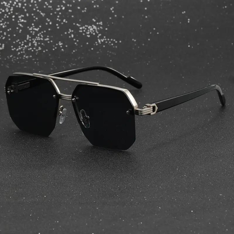 Unisex Rimless Oversize Square Glasses in Black Metal Frame for Outdoor Activities 2