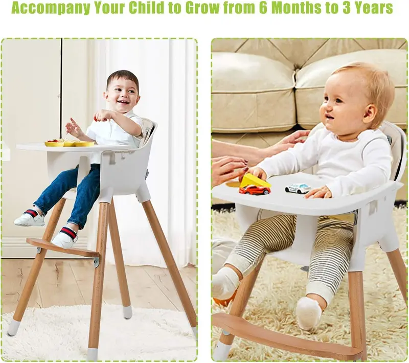 COSTWAY - Baby High Chair, 3 in 1 Dining Chair with Adjustable Legs, Removable Tray, 5-Point Seat Belt, Detachable Footrest, Feeding Highchairs for Babies, Infants, Toddlers 4