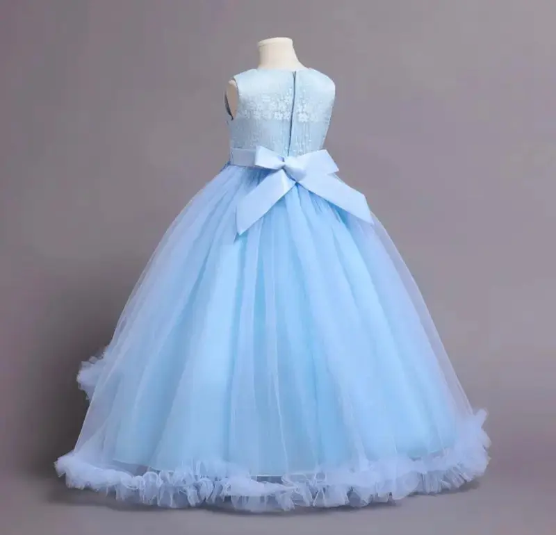 Girl's Princess Party Dress - Size 6 to 7 Years- Satin Tulle - Sky Blue 1
