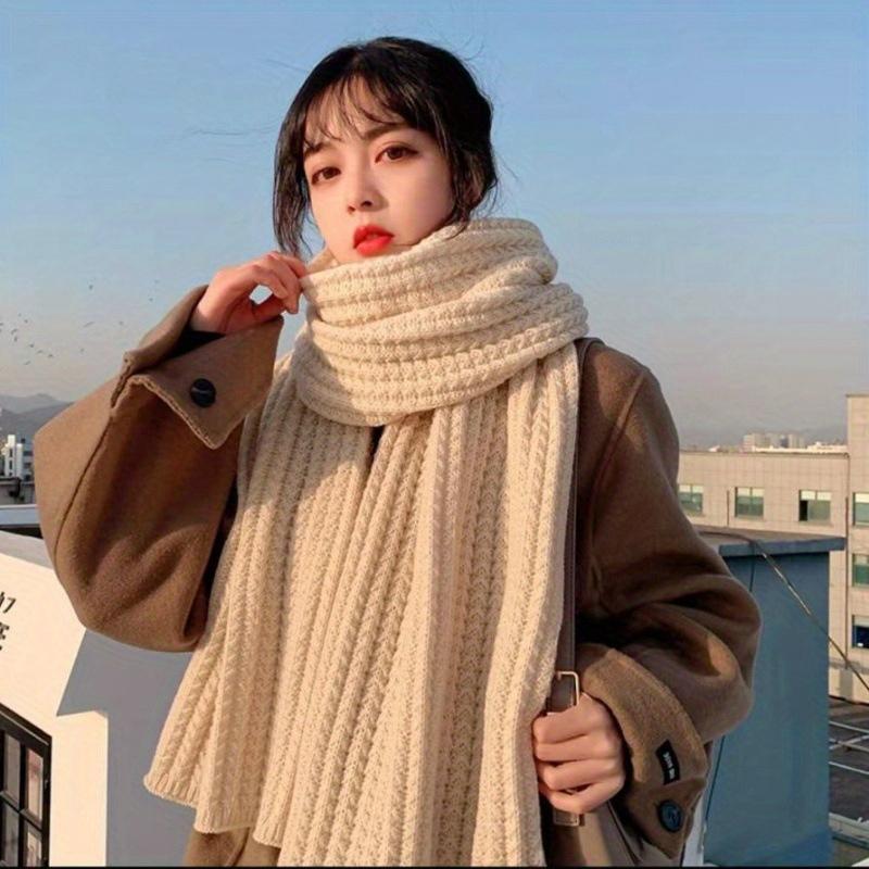 Elegant Solid Color Knit Scarf for Women - Cozy & Warm, Soft Acrylic, Stretchy, Perfect for Winter Fashion Accessory, Hand Washable - Chic Campus Style 8