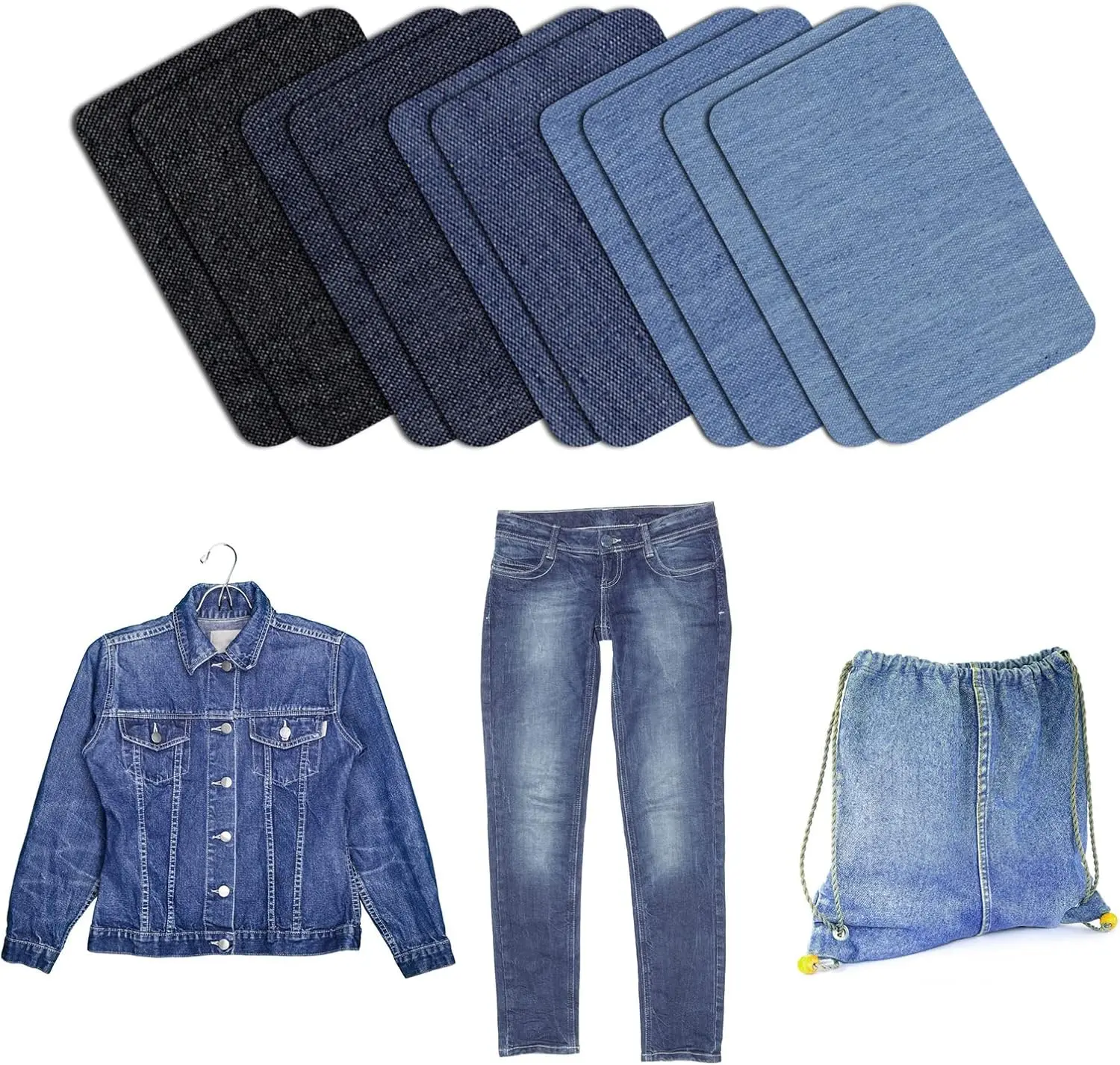 10 Pcs Denim Patches for Jeans Repair,Iron-on Jean Patches Inside & Outside Strongest Glue 100% Cotton Assorted Shades of Blue Repair Decorating Kit Size 9.5 cm x 12 cm