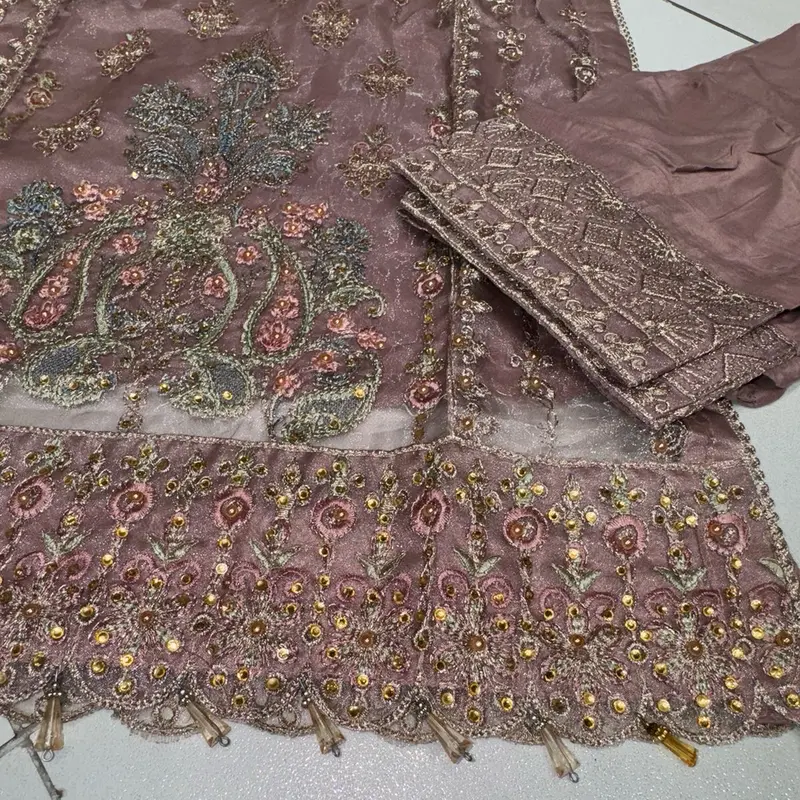 4 Colours BEGUM salwar kameez 3 piece Pakistani suit embroidered stonework S-XL 5