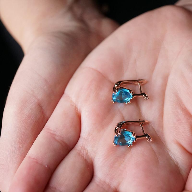 Jessica X - Rose Gold Red,Green,Blue Sapphire Small Drop Earrings 8