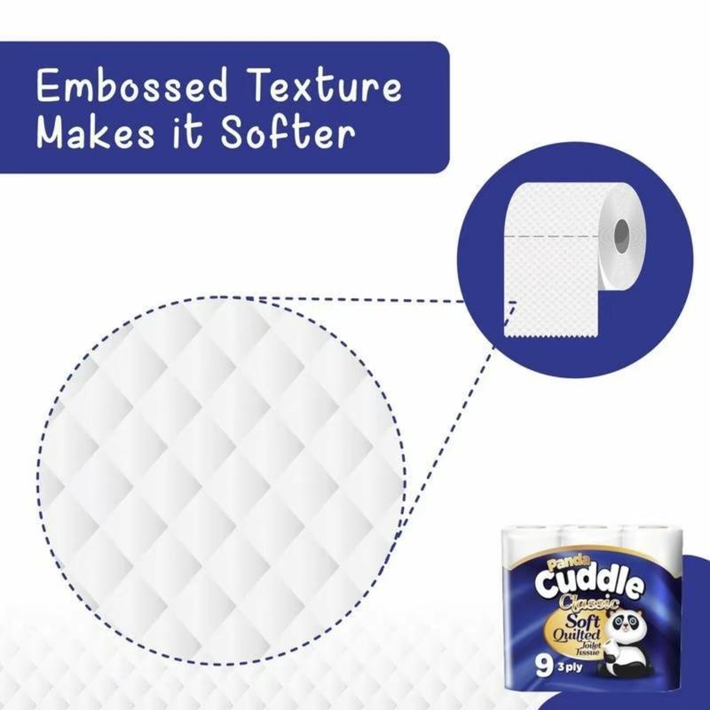 Panda Cuddle SOFTEESE 45 Unscented Soft Quilted Toilet Rolls - 3 Ply Toilet Tissues 5*9 Pack Classic Soft Blue  Wipes 2