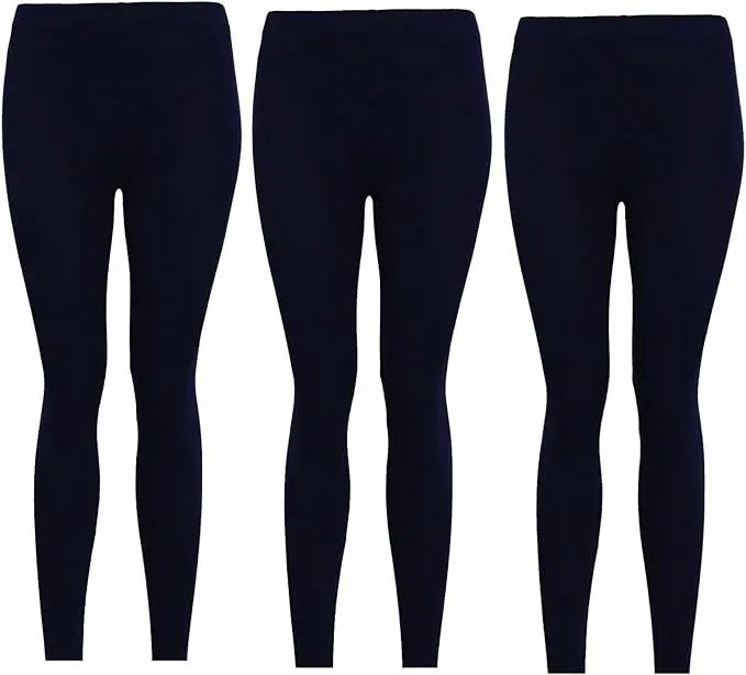 Panzy Girls Plain Stretchy Cotton Leggings - Pack of 3, Ages 5-13 viral  leggings solid minimalist 0