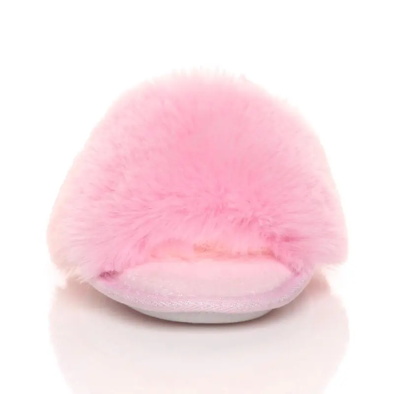 Womens ladies fluffy indoor memory foam washable peep toe slippers slides size  - V4115 4