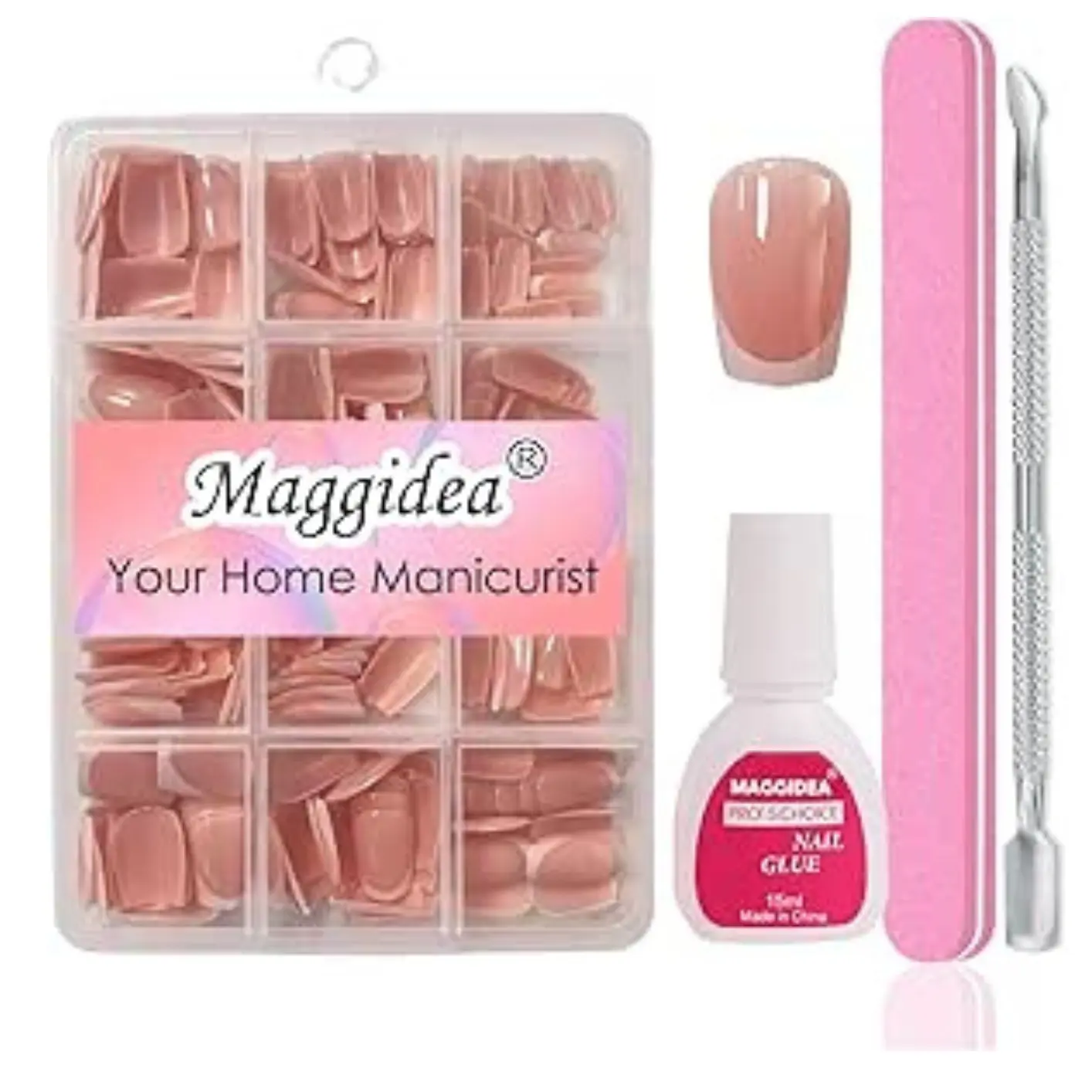 Maggidea French Press on Nails Set, 240Pcs Fake Nails French Tip Nude Color False Nail Glossy Full Cover Glue on Nails Ballerina Nail Art Manicure Decorations for Girls Women (French-Short Ballerina)