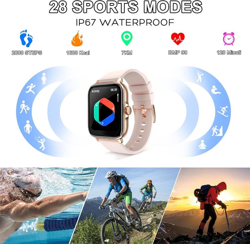 Smart Watch for Women Men with Calls and Texts, 1.7" Touch Fitness Watch with Step Counter/Blood Oxygen/Sleep Monitor, Health Tracking Waterproof Phone Watch for IOS Android Phone Compatible 3