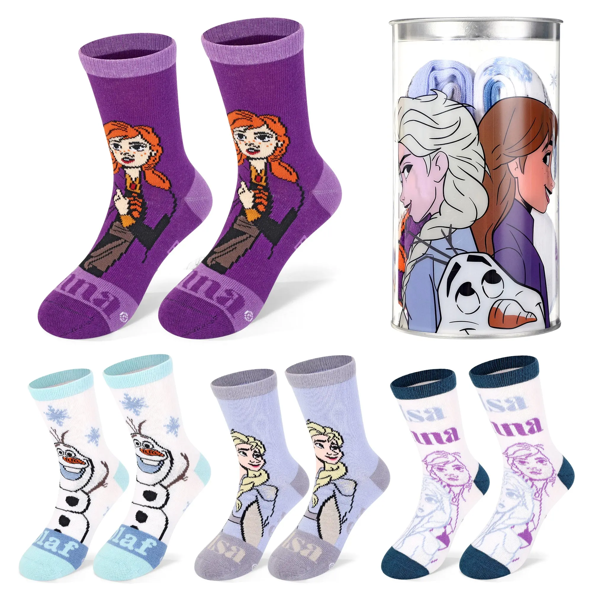 Disney Frozen 4 Pair Ankle Cotton Socks for Kids Packed in Round Piggy Bank Plastic Cylinder (UK, Age, 1-4 Years, Regular)