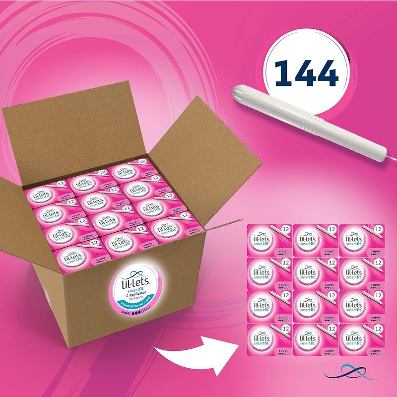 Lil-Lets Cardboard Applicator Super Tampons X 144 | 12 Packs of 12 Tampons | Medium to Heavy Flow Comfort Period 1