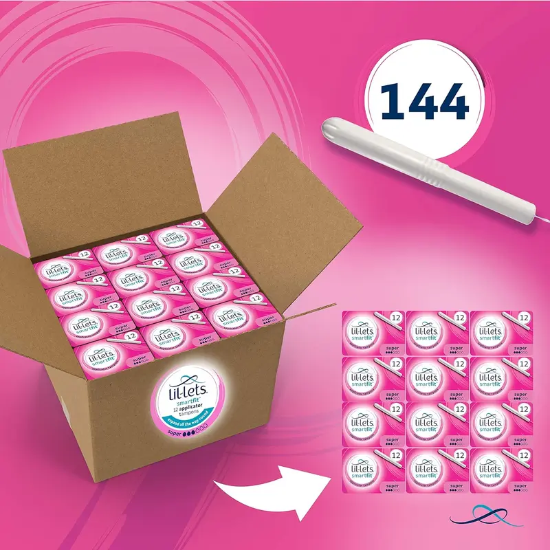 Lil-Lets Cardboard Applicator Super Tampons X 144 | 12 Packs of 12 Tampons | Medium to Heavy Flow Comfort Period 1