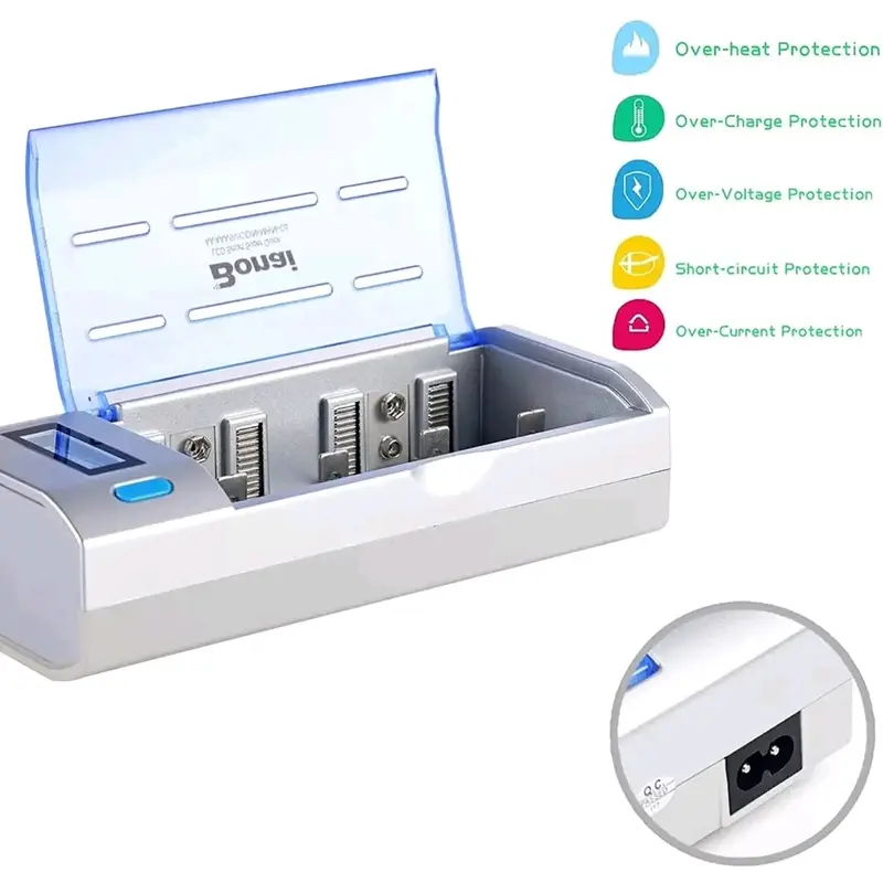 BONAI LCD Rechargeable Battery Charger For C, D, AA, AAA Battery (Ni-Mh or Ni-Cd) and 9V Battery (Ni-Mh or Li-ion) - LCD Universal Battery Charger With Discharge Function Batteries Charging Phone Smartphone Metal 4