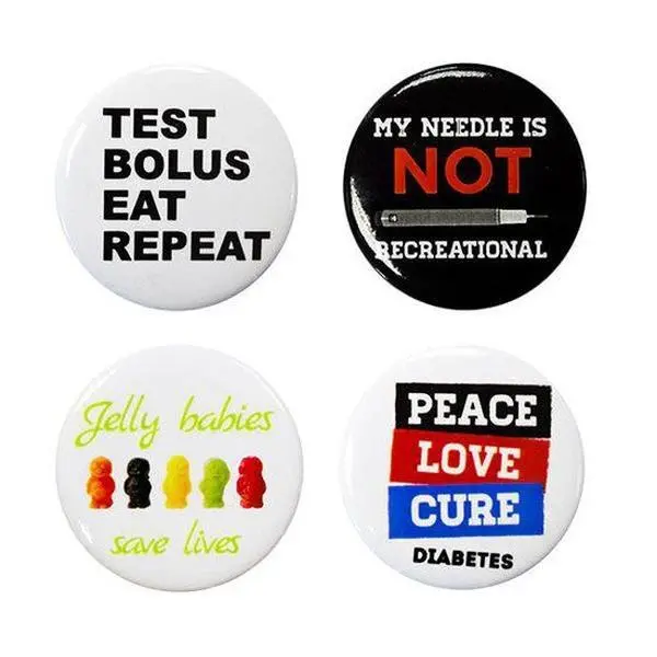 Diabetes Awareness Button Pin Badge Pack for Insulin Users (4 Badges)