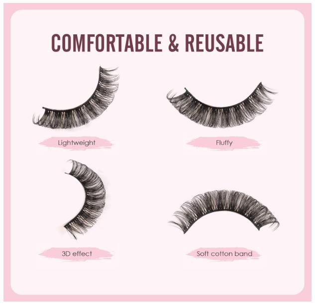 Glowingwin Cat Eyelashes Volume 3D Hybrid Natural Look Fake Russian Strip Lashes 10 Pairs Dramatic Fluffy Handmade Reusable D Curl False Eyelashes 2