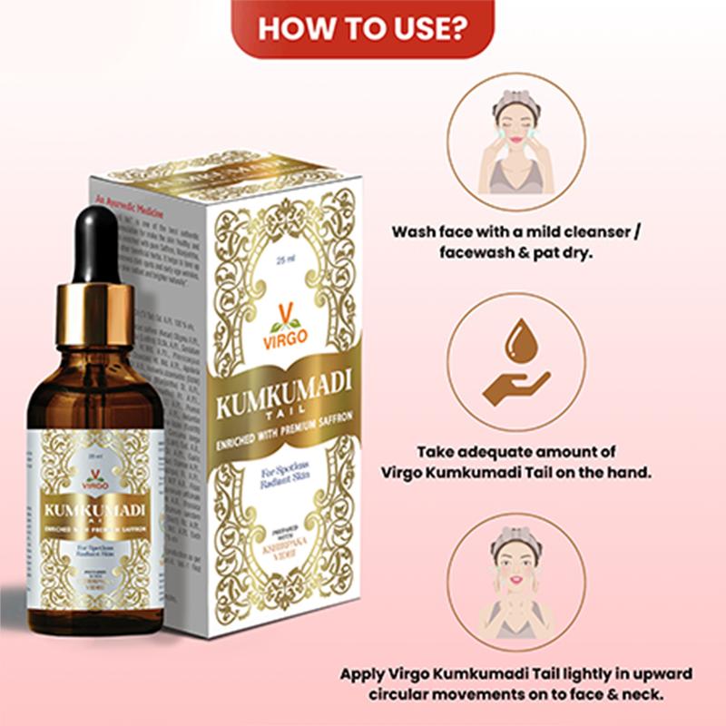 Virgo Ayurveda Natural Kumkumadi Oil Pure Saffron Herbal Made for Face & Skin Oil with Premium Saffron Herbal Made for Face & Skin 25ml - Early age wrinkles | Black spots | Pimples | Dull Skin | Uneven skin tone Skincare Moisturize Moisturizing 3