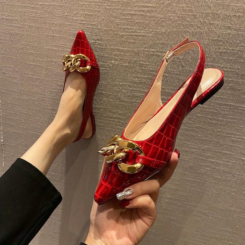 Women's Trendy Chain Decor Flat Shoes, Stylish Point Toe Buckle Strap Shoes, Fashion Slingback Shoes 3