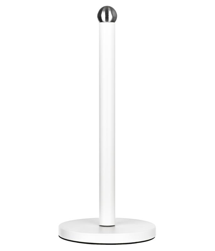 White Kitchen Paper Towel Holder - Free Standing, Stable Base, Stainless Steel - Modern Round Design 1