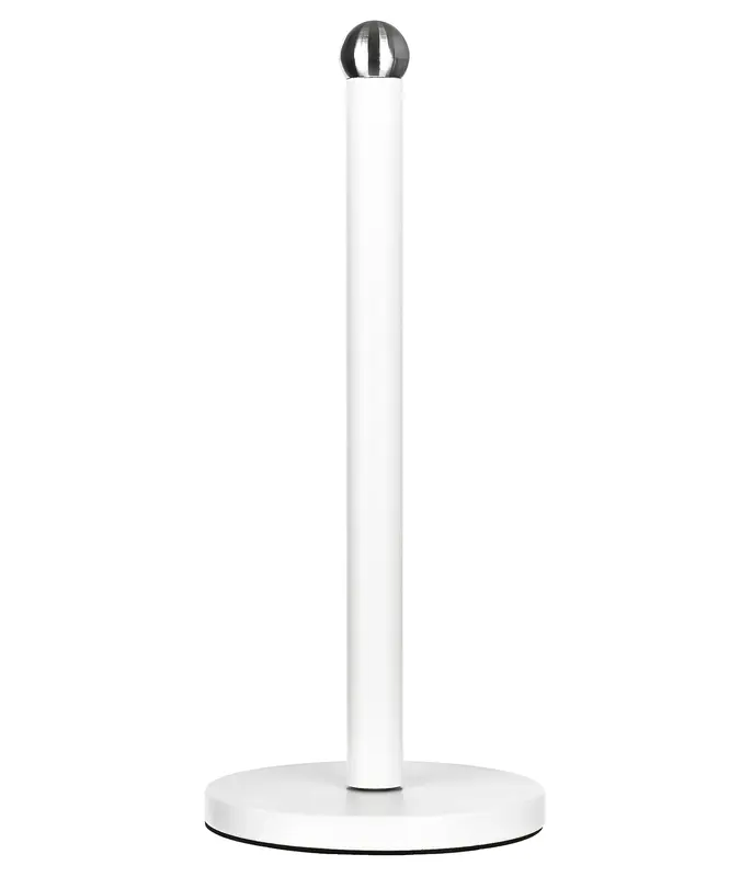 White Kitchen Paper Towel Holder - Free Standing, Stable Base, Stainless Steel - Modern Round Design 1