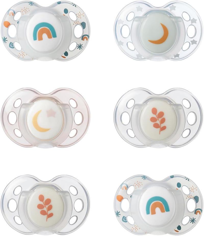 Product Introduction of Nighttime Dummies, 18-36 months, 6 pack of glow in the dark Dummiess with symmetrical silicone baglet 7