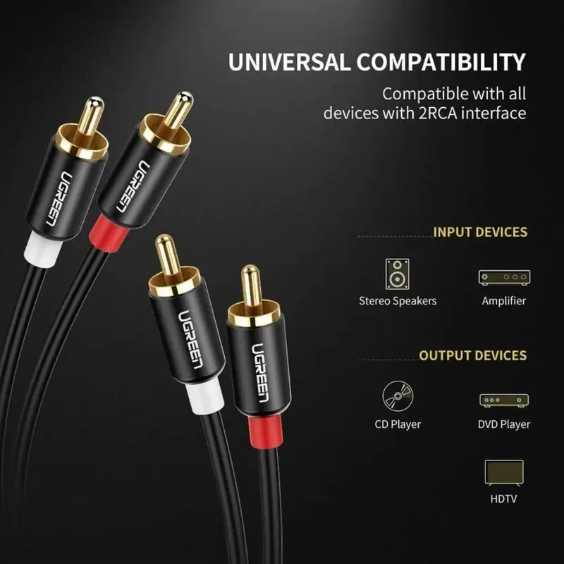 RCA Cable 2RCA Male to Male Stereo Hi-Fi Audio Lead Twin Phono Red & White Cable 2