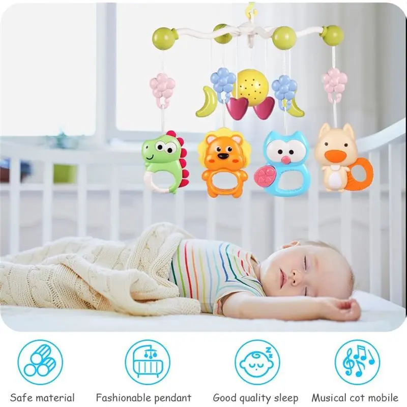 Baby Crib Toy, Baby Crib Mobile with Music and Lights, Cot Mobile Toy with Timing Function Projector and Remote Control, Baby Crib Toys for Boys Girls (Blue) 1