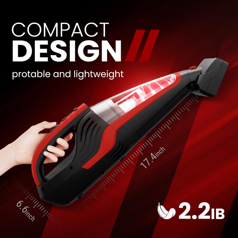 VacLife Handheld Vacuum Cleaner for Indoor use, Cars & Pet Hairs - Handheld Cordless Rechargeable Vacuum Cleaner,  Reusable Filter & LED Light, Powerful Vacuum Cleaner with Motorized Brush, Color Red handheld hoover 5