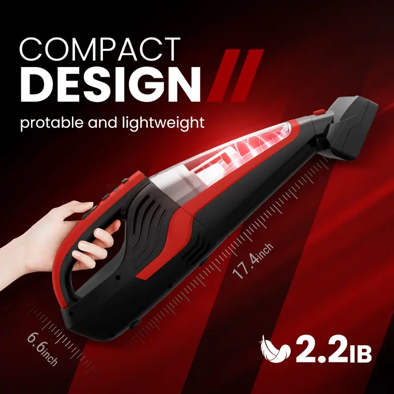VacLife Handheld Vacuum Cleaner for Indoor use, Cars & Pet Hairs - Handheld Cordless Rechargeable Vacuum Cleaner,  Reusable Filter & LED Light, Powerful Vacuum Cleaner with Motorized Brush, Color Red handheld hoover 4