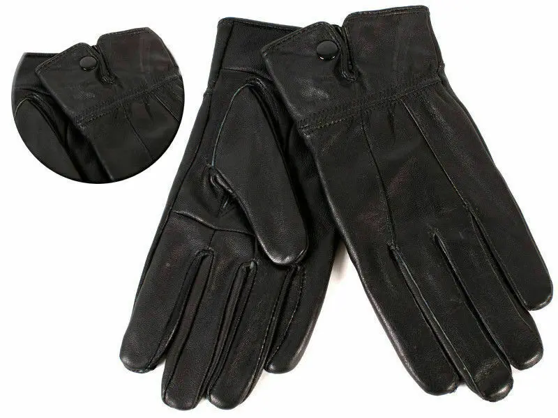 Soft Leather Gloves With Button Style For Women - Medium - Black - Leather gloves with decorative button trim, Classic buttoned leather accessories, Buttoned elegance in women's gloves 4