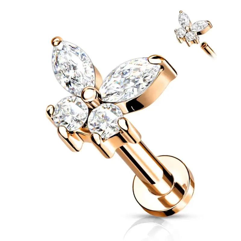 CRYSTAL BUTTERFLY FLAT BACK LABRET STUD 2
