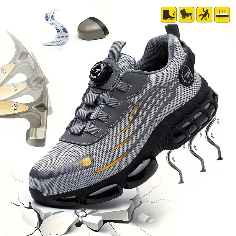 of All-Season Sports & Casual Low Top Shoes, Breathable Fabric Upper & Inner, Faux Sole, Round Toe, Elastic Band Closure, Anti-Stab Comfort Work Shoes with Golden Head Guard