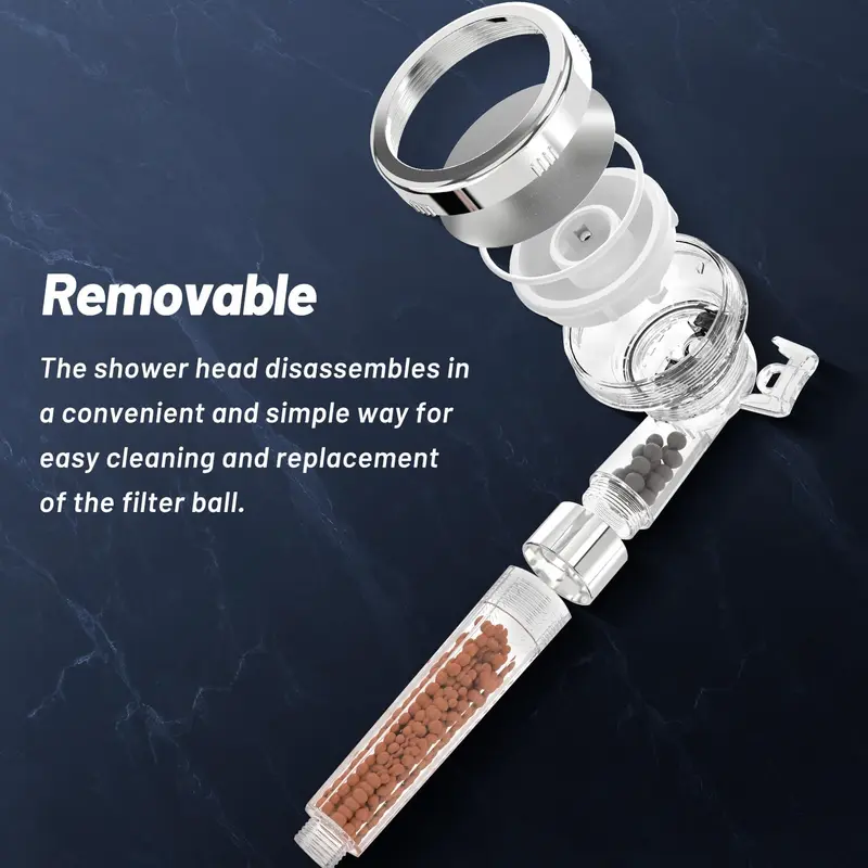 Shower Head Powerful Flow with Beads Filter Pressure Boosting Shower Head Spray with 3 Modes Water Saving Bathing for Adults Children Pets Home and Gym Use (White) 4