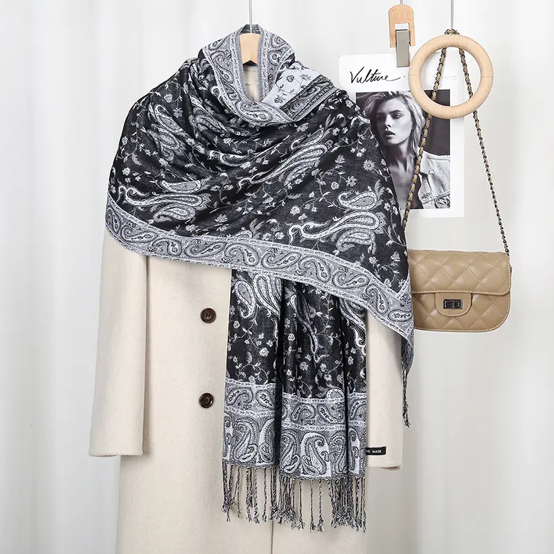 Ethnic Paisley Embroidery Viscose Hijab Retro Cashew Cotton Muslim Women Scarf Wraps Ladies Elegant Shawls Turban Headscarf 3