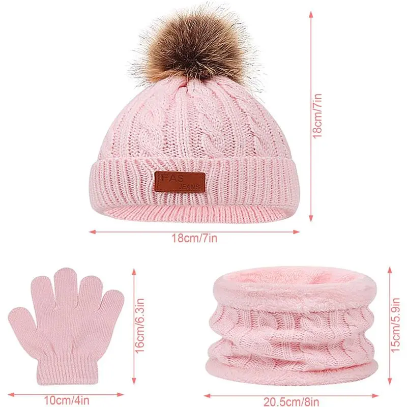 Rumyve Children's Winter Warm Set, 1 Set of 3 Winter Knitted Sets, Gloves, Hats and Scarves, Warm and Flexible, Children's Winter Outdoor Activities Essential 2