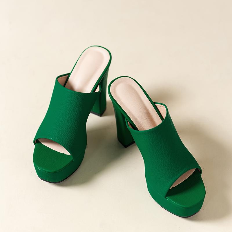 Product Introduction of Women's Solid Color Elegant Sandals, Slip On Chunky Heel Dressy Shoes, Summer Party Banquet Shoes 4