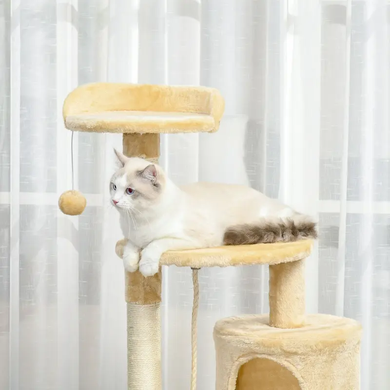 Cat Tree Activity Centre Scratcher Scratching Post with Toys Beige 114Cm 7
