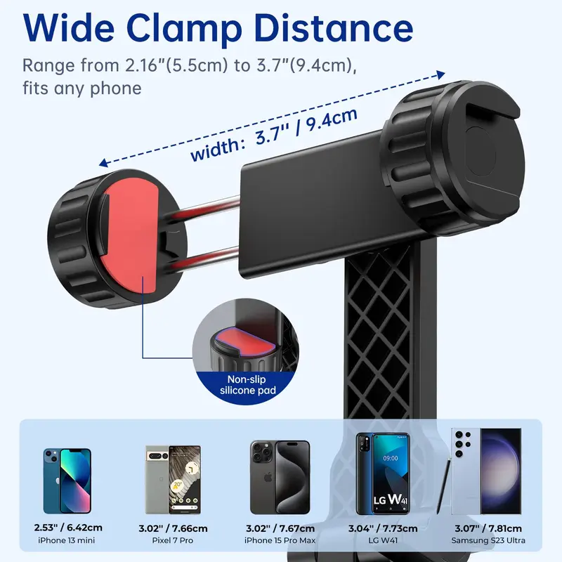 SYNCWIRE Tripod Phone Mount, Universal Smartphone Mount Adapter with 2 Cold Shoe and 1/4" Screw, 360° Rotates and 180° Tilts Adjustable Cell Phone Clamp Holder for Enhancing Mobile Photography Setup 2