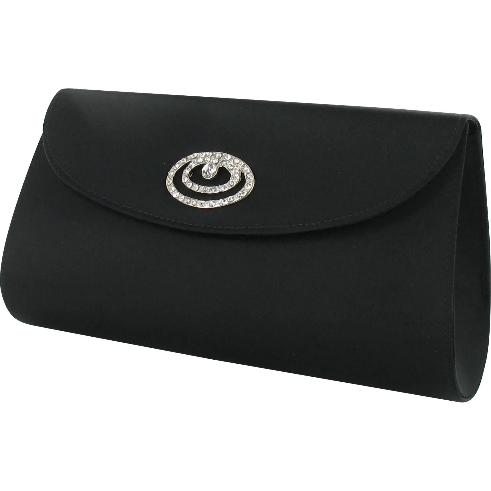 JANE Taupe Satin Textile Clutch Bag with Diamante Trim