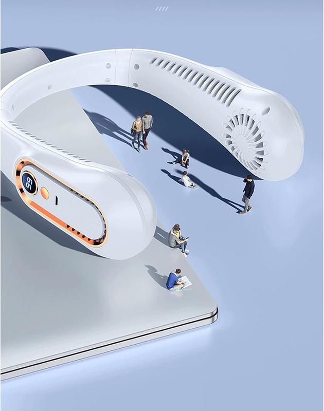 Wearable USB Rechargeable Hanging Neck Fan, 1 Box Adjustable Up and Down Small Portable Fan with Power Display, Portable Neck Fan for Student Dormitory, Silent Cooling Fan for Bedside Bedroom