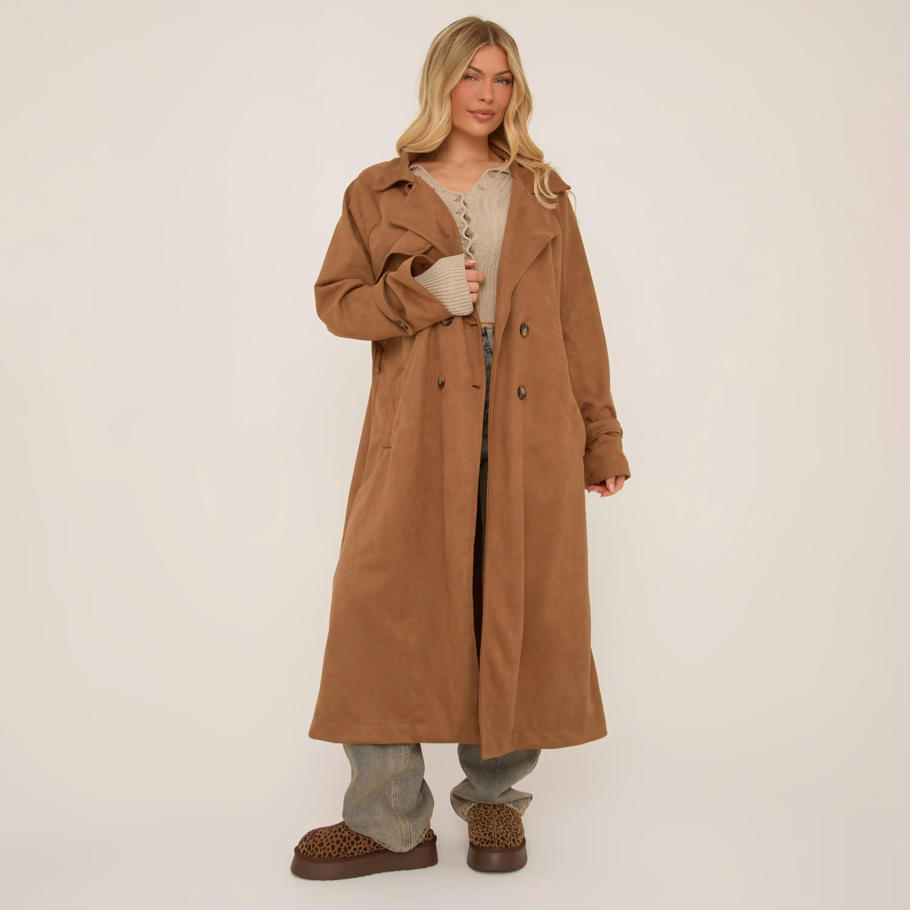 Button Front Longline Trench Coat
