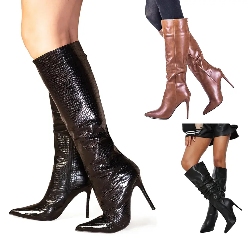 Women's Pointed Toe Stiletto Heel Knee High Girl Footwear Boot Walking Shoes Shoe Comfort High Heel Boot Walking Shoes Shoe Comfort High Heel Decor Nail Leather Bathroom Onyx autumn boots 0