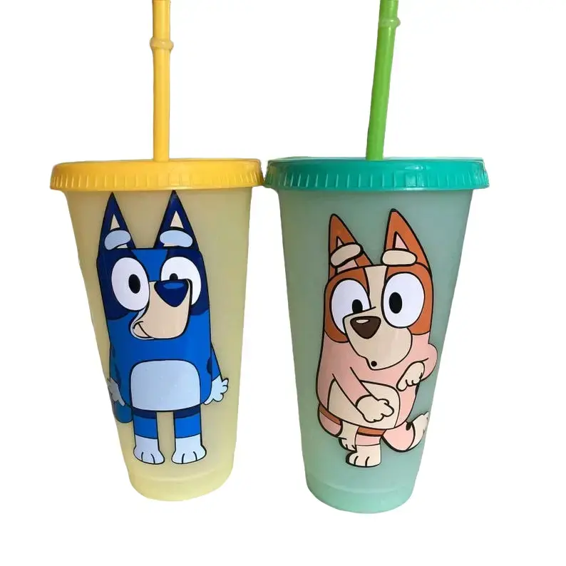 personalised bluey or bingo colour changing cold cup 24oz Drinkware tumbler straw Bottle Water Bottles Beverage Reusable