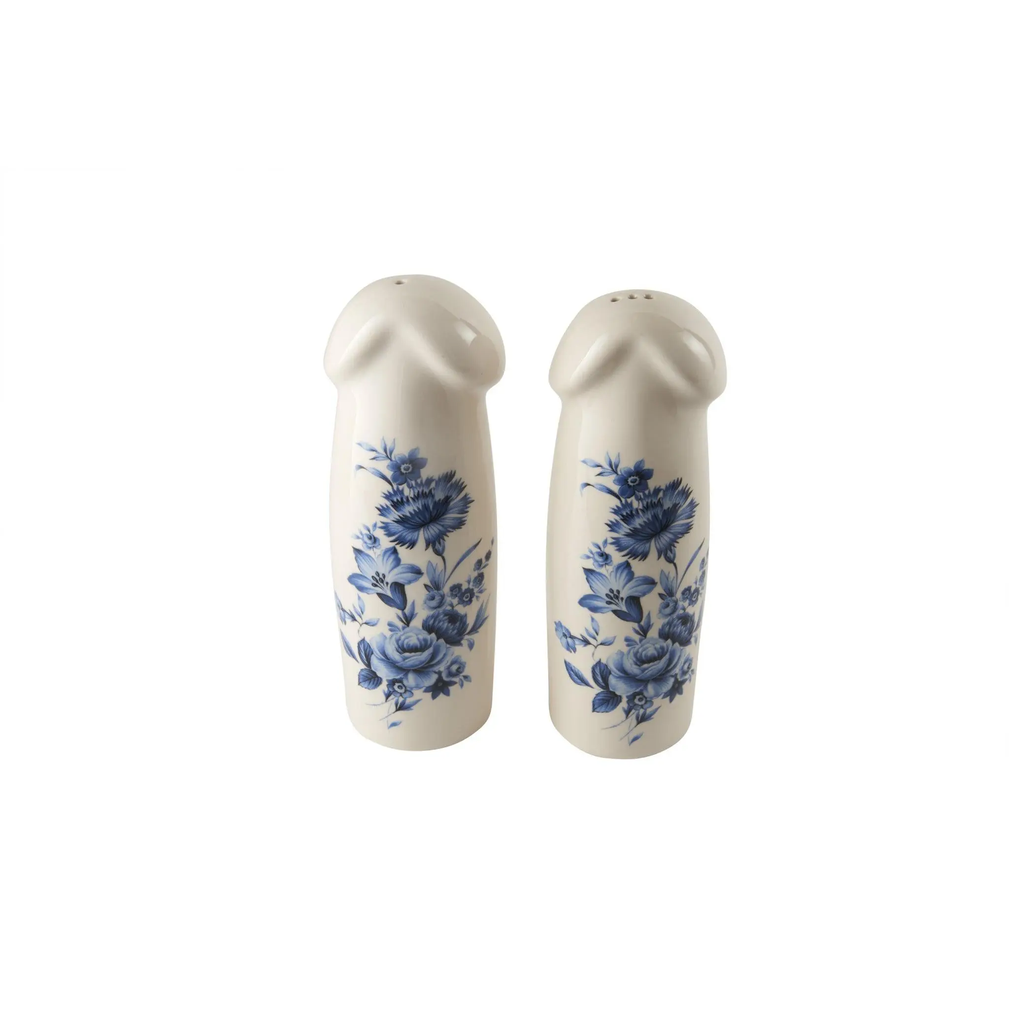 Handmade and Slipcast Large Blue Floral Salt & Pepper Shakers